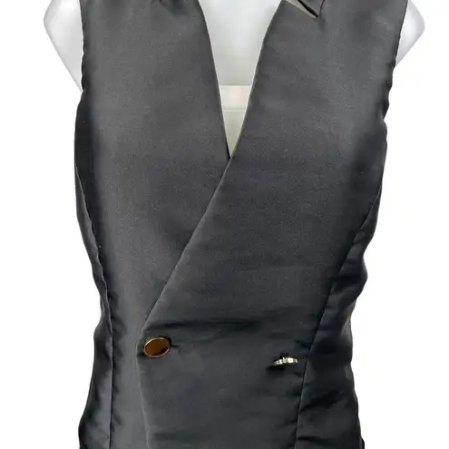 Elliatt Black Silk Satin Sleeveless Double Breasted Blazer Vest Coat Jacket Sz M