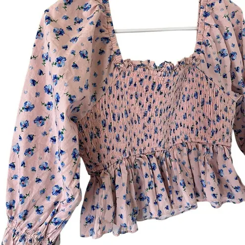 English Factory Floral Print Smocked Ruffle Top