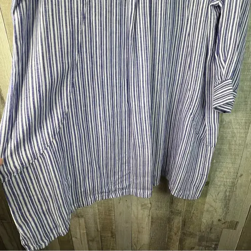 Foxcroft Size 18 Linen Purple & White Stripe Hidden Button Front Shirt Top