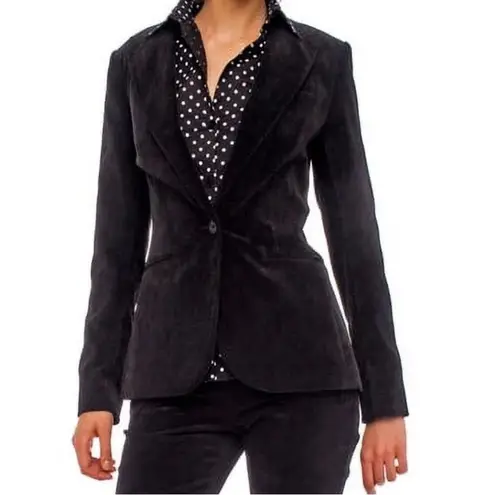 Norma Kamali Black Corduroy Blazer Jacket Size 4 Fitted Lined Stretch Classic