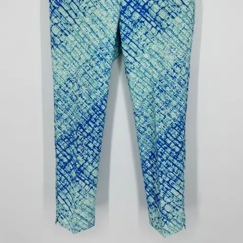 IBKUL Ankle Pants Womens Size 6 Blue Aqua Print Stretch Golf Resort Activewear