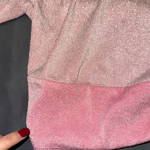 Naked Wardrobe On The Glow Long Sleeve Mock Neck Crop Top Pink Shimmer M NWT