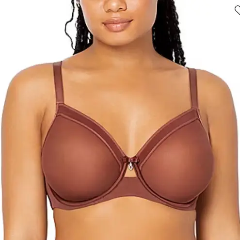NWT Curvy Couture Sheer Mesh Full Coverage Unlined Underwire Bra Brown 36H Size undefined