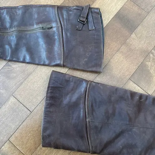 Luxury Rebel Brown Distressed Leather Over Knee Harness Zip Boots size 7.5