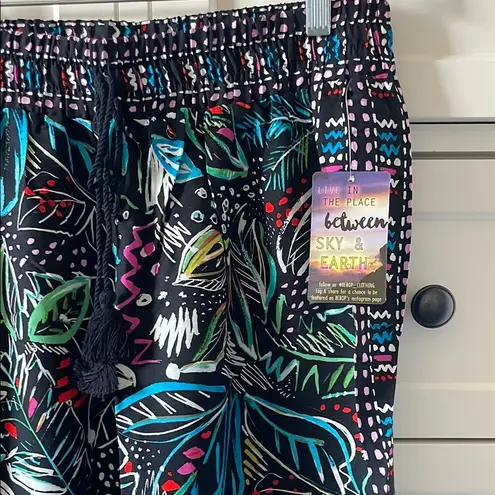 NWT Bebop Women’s Boho Black Neon Printed Wide Leg Relaxed Fit Pants