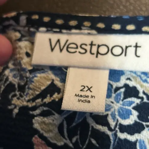 Westport Women's Dress Size 2X Blue Floral Print 3/4 Sleeve
