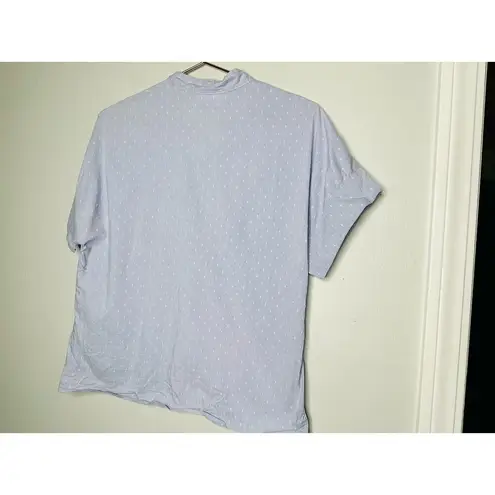 WAVERLY GREY Light Blue Dots Line Up Short Sleeve Top Size Medium