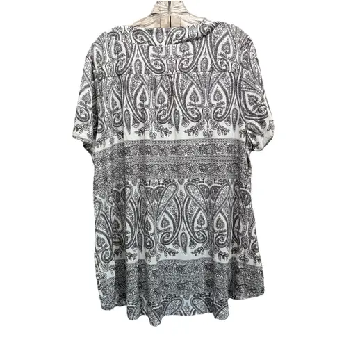 Allegrace White/Blk Paisley V Neck Short Sleeve Size 3XL Flowy Boho Plus Black