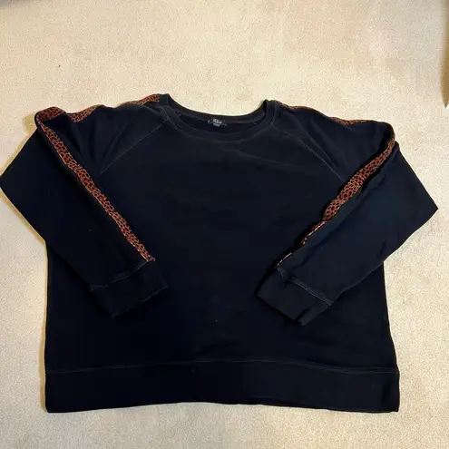 Rails Theo Sweatshirt Black Velvet Leopard Trim Size Large