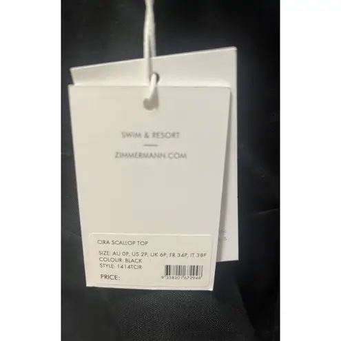 Zimmermann Cira Tiggy Scallop Peplum Black Top Size US 2P 100% Linen