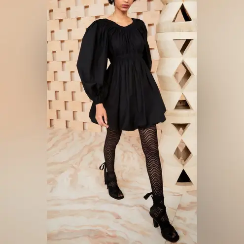 Ulla Johnson Black Martine Mini Dress Noir Bubble Hem Long Sleeve Bateau Size 0