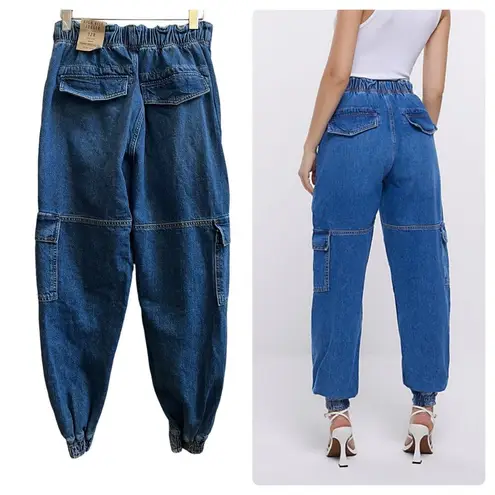 River Island NWT  Blue Cotton High Waisted Cargo Jogger Jeans Size 8R