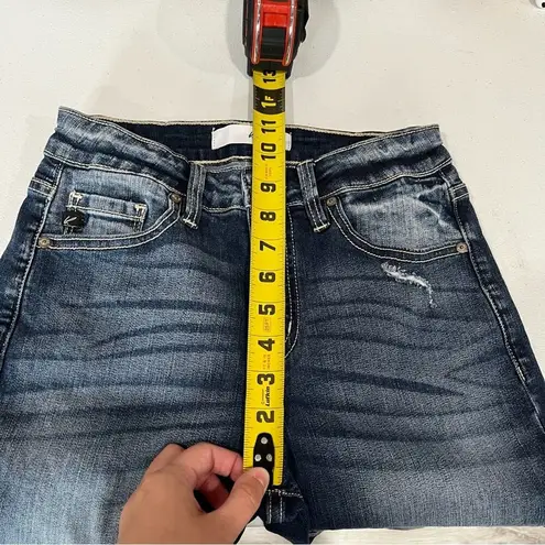 Kancan High Rise Ankle Skinny Stretch Jean Frayed Hem Dark Wash 5/26 Blue