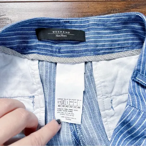 Max Mara Weekend • blue striped linen pants cropped ankle trouser pinstripe