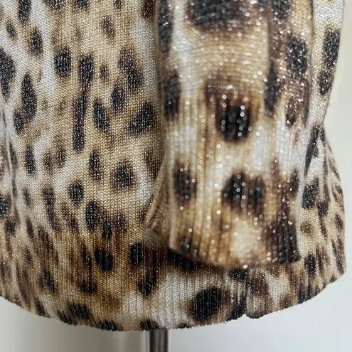 Joseph A Leopard Glitter Cardigan Womens Sweater Sz L Y2K Crystal Bling Glam