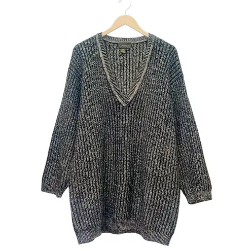 Classiques Entier Classiques Merino Wool Blend Textured V-Neck Oversized Sweater Black Gold Medium - Image 9