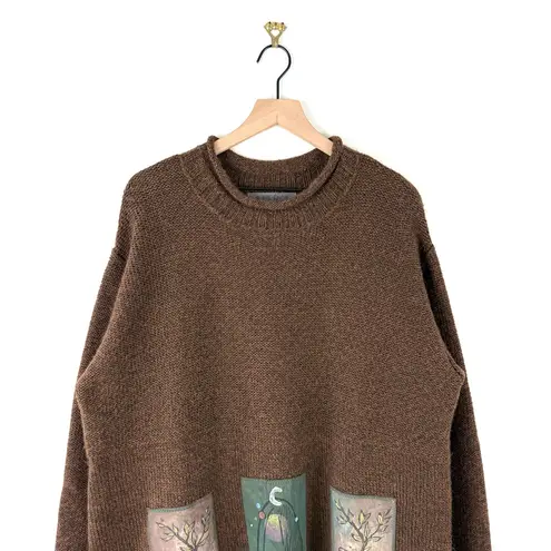 Blue Fish Vintage Wool Handmade Patch Sweater Tunic Brown Sz 3