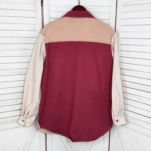 Missguided Color Block Oversized Denim Button Up Shirt Maroon Peach 8