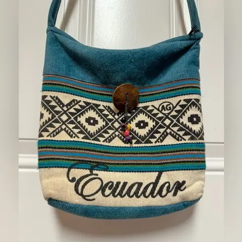 Beautiful Ecuador Turquoise Bead Printed Cross Body Bag Blue