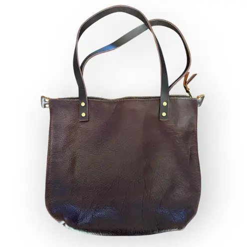 Portland Leather Zip Top Small Tote Shoulder bag Elegant Brown Leather Tote Bag