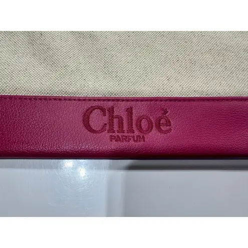 Chloé Parfum Canvas & Faux Leather Pouch Cosmetic Bag Burgundy Beige 10"x6.5"