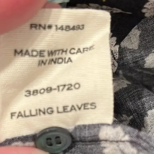 NWT Doen DÔEN Norma Leaf Print Tie Cotton Poplin Blouse Top Black Gold XS