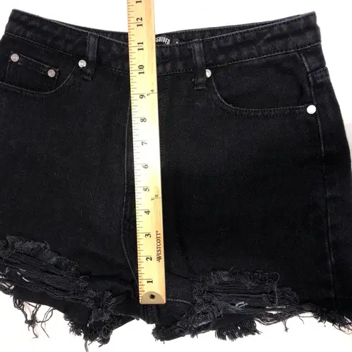 Missguided  Distressed Black Shorts Size 4 High Rise Cut Off Jean Denim