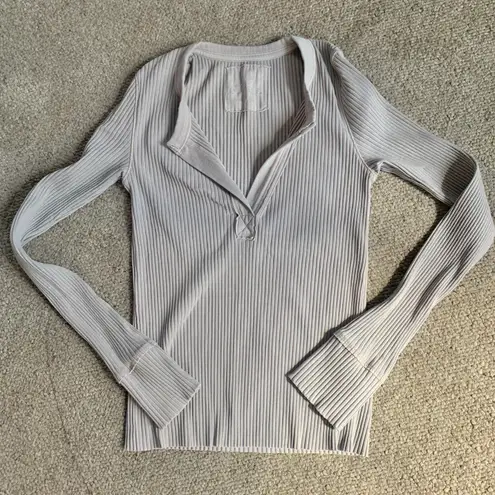 Aerie Grey Ribbed Long Sleeve Top