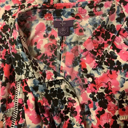NYDJ 'Kelsie' pink floral tie front shirt dress, size 12