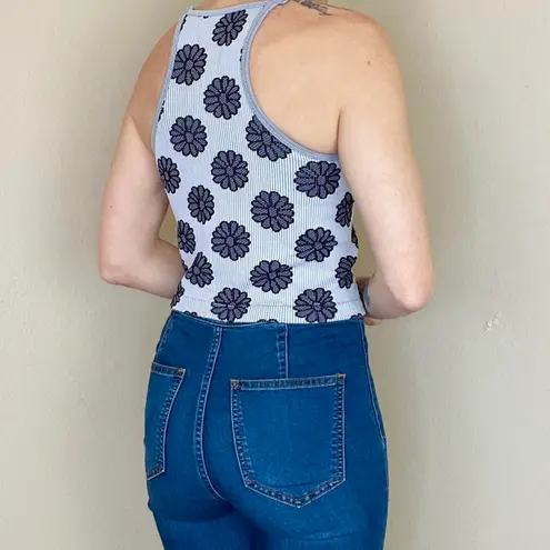 Aura Floral Grey & Purple Cropped Activewear Sporty Tank Top