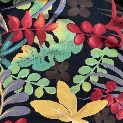 Vintage 90s Dress Sleeveless Scoopneck Multicolor Tropical Print Leaf Medium Green