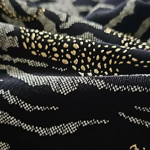 Vintage Midi Dress Size Large Stretch Metallic Leopard Cheetah Zebra Print Black