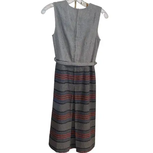 Vintage mid century 50s wool belted sleeveless grey red twee dress Fall Academia Gray