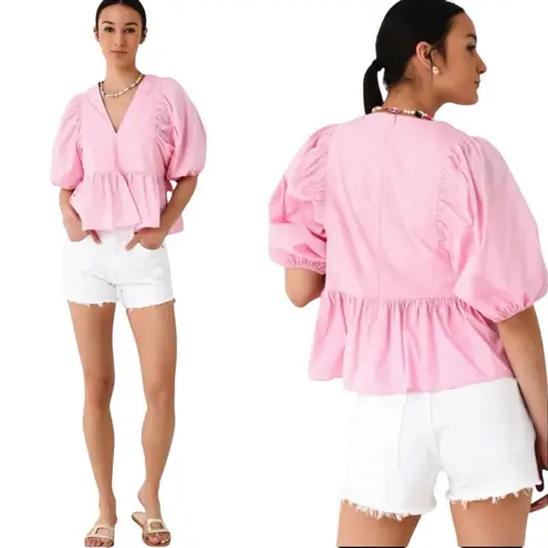 Hunter Bell Landry Puff Sleeve Peplum Top in Light Pink Size XS