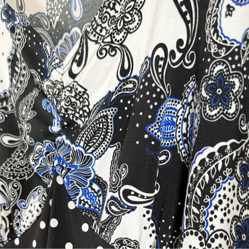 Susan Lawrence 1X Black Blue Paisley Polka Dot Mid Length Sleeve Plus Size Top