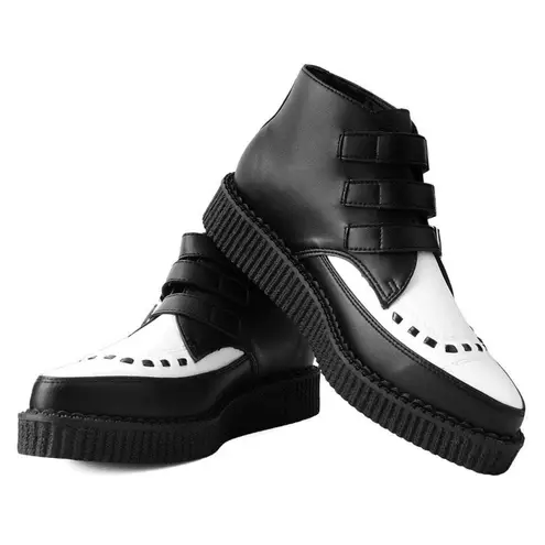 TUK 3 buckle pointed creeper boots black and white unisex sz 9W 7M NWOT