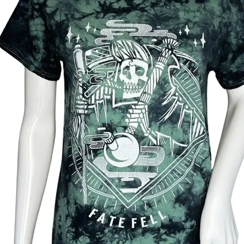 Fate Fall Shirt Women Small Green Black Tie Dye Graphic Tee Skeleton Edgy Rocker