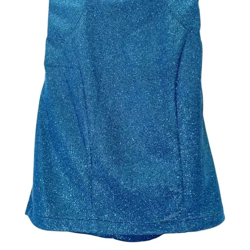 Alyce Paris Mini Dress Size 4 Shimmer Blue Sparkle Cross Strap Open Back #4180