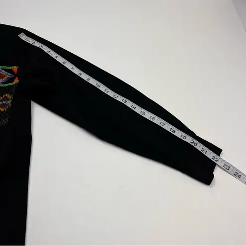 Lew Magram Womens Size 8 Black Retro Beaded Fringe Shirt Western Aztec Indian