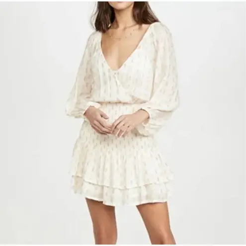 Suboo Australian Shirred Mae tiered metallic mini dress White Size M