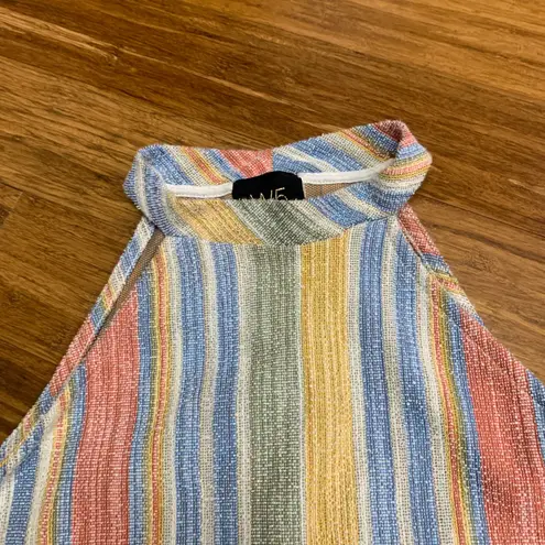 W5 Striped High Neck Sleeveless Top Rainbow Colors Buttons Back Women Size Small