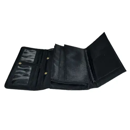 Vtg Stop Sac Béatrice Bongibault Black Wallet Clutch Purse w Gold Tone Emblem