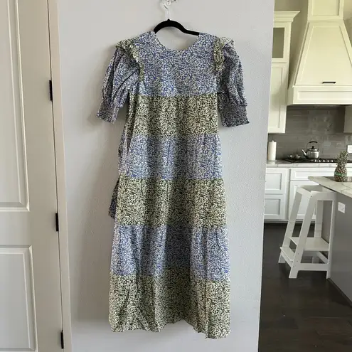 Tuckernuck HYACINTH HOUSE Green & Blue Floral Barton Midi Dress XS New