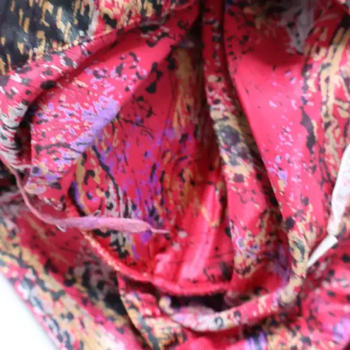 VTG 80s Tess Paris Red Satin Blouse Abstract Disco Secretary Retro Statement 10