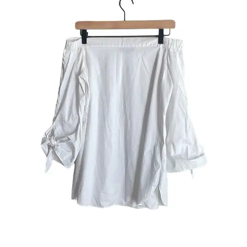 Tibi Poplin Off the Shoulder Tunic Top White