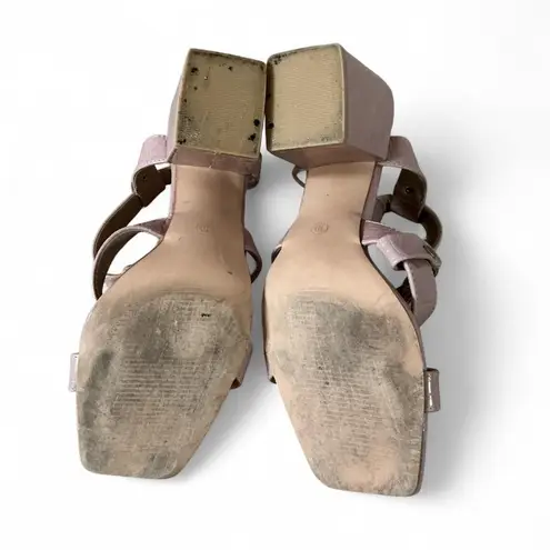 Pink Croc Embossed Heeled Sandals Ankle Strap Buckle Closure Size 10