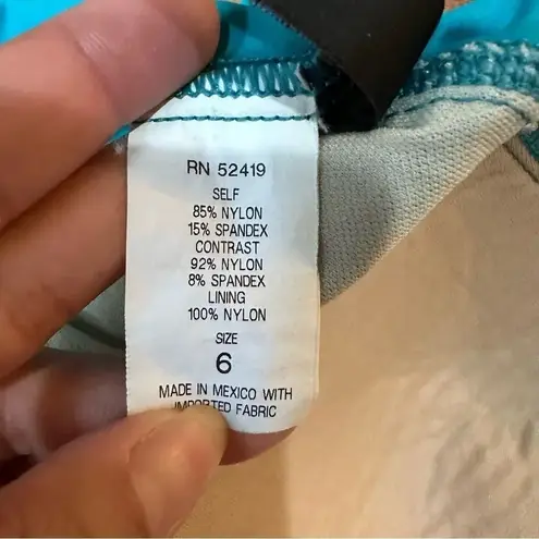 La Blanca Size 6 Island Goddess Twist Shirred One Piece - Turquoise