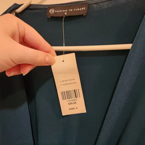 Fashion to figure Long Sleeve Drape Front Midi Dress Faux Wrap Stretch Blue XL