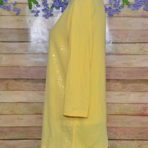 Ann Taylor LOFT Ladies Butter Yellow Sequin Blouse Top Size L Tunic Sparkle