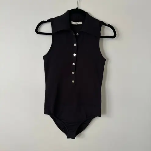 Tibi black ribbed button front sleeveless bodysuit